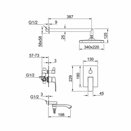 Изображение Душевая система для ванны встраиваемая Черный RAGLO 9R01.27.06 Картинка Душевая система для ванны встраиваемая Черный RAGLO 9R01.27.06