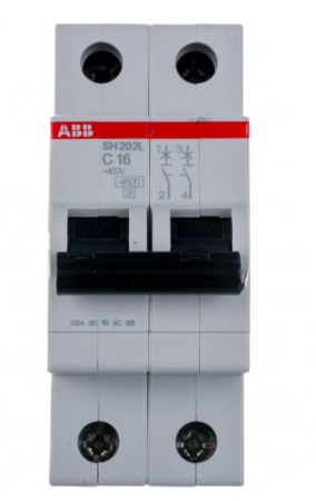 Картинка Автоматический выключатель 2п SH202 С 16А 4,5кА ABB