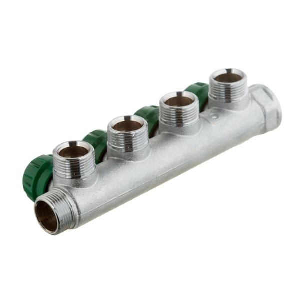 Картинка Коллектор регулирующий 3/4" 4 выхода 3/4" ЕК евроконус STOUT