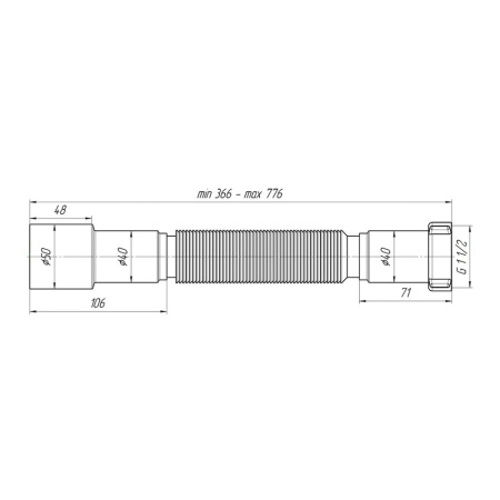 Картинка Гофра с гайкой для сифона 1 1/2"х40/50 L=366-776мм АНИ Пласт K106