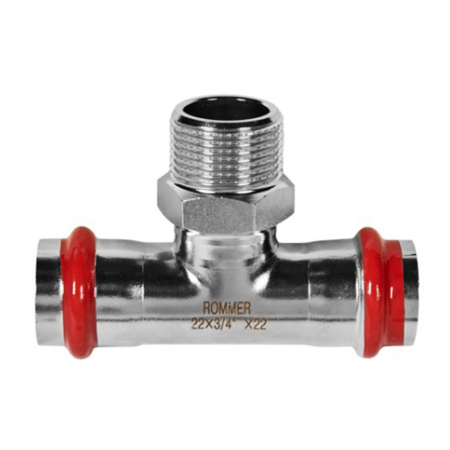 Картинка Тройник-переходник ВПр-НР Ø 22х3/4"х22 Нержавеющая сталь пресс ROMMER