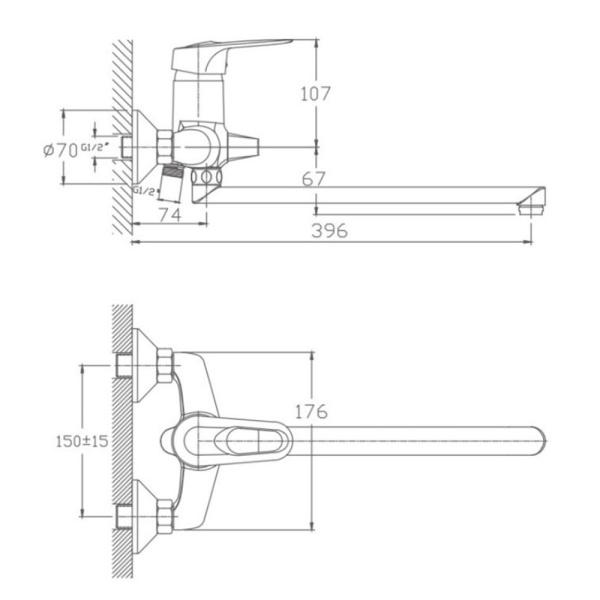 Картинка Смеситель для ванны длинный излив латунь VALFEX Alioth Chrome VF.2204