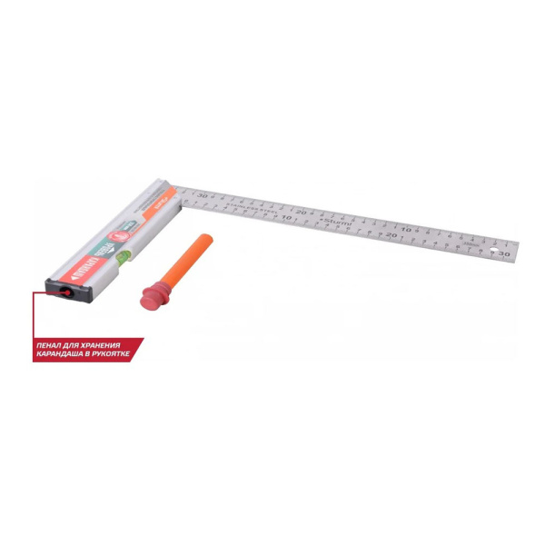 Картинка Угольник с уровнем и карандашом КУЛИБИН 350 мм Sturm
