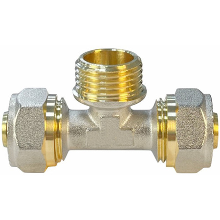 Картинка Тройник обжимной переходной для труб металлопласт Ø 20x1/2'х20 НР Valfex VF.333.N.201220