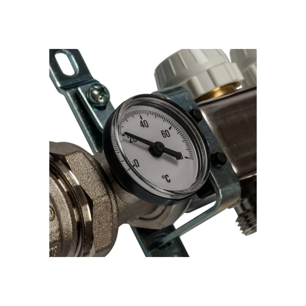 Картинка Коллектор НЕРЖ 2 выхода с кранами воздушниками расходомерами STOUT