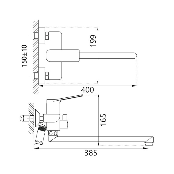 Картинка Смеситель для ванны длинный излив латунь VALFEX Adara Graphite VF.22816-3