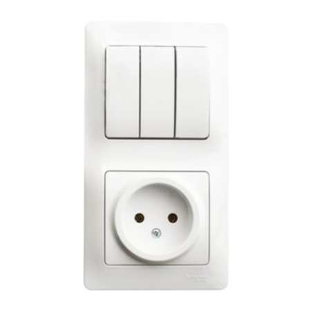 Блок розетка + выключатель 3 клавиши Белый Systeme Electric GLOSSA