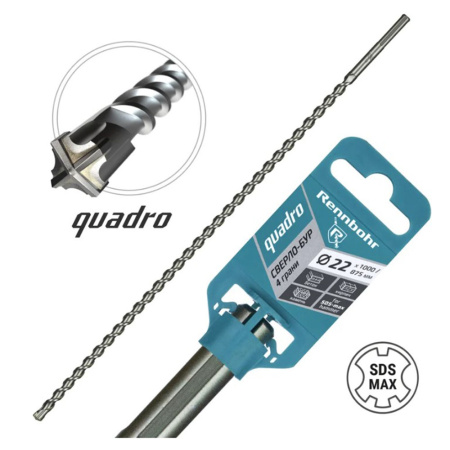 Картинка Бур 22х1000 мм SDS-plus 4 грани RENNBOHR Quadro
