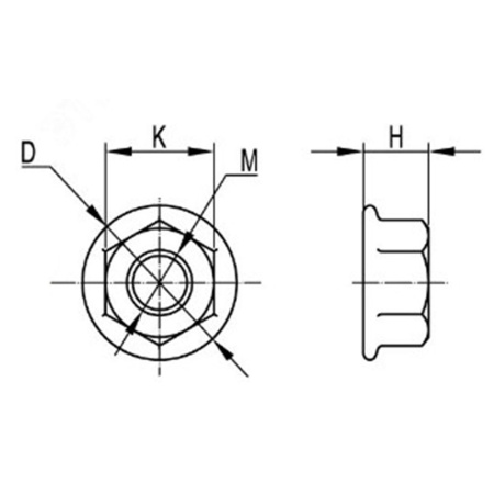 Картинка Гайка М8 с насечкой препятствующей откручиванию H DZ DKC