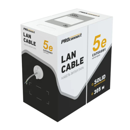 Картинка Кабель интернет витая пара UTP CAT 5E 4PR 24AWG Cu 0,48 мм Серый PROconnect