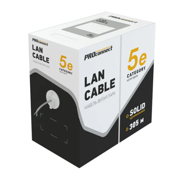 Картинка Кабель интернет витая пара UTP CAT 5E 4PR 24AWG Cu 0,48 мм Серый PROconnect