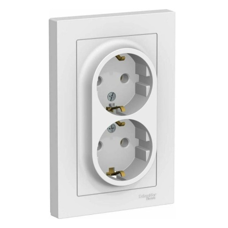 Schneider ATLASDESIGN Белая розетка двойная с заземлением в сборе ATN000124