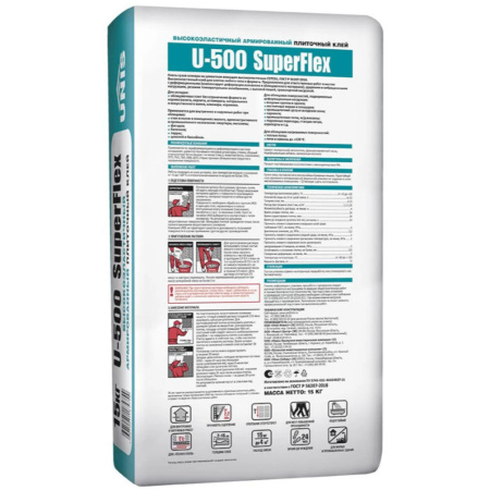 Картинка Высокоэластичный армированный плиточный клей Unis U-500 Superflex 15 кг