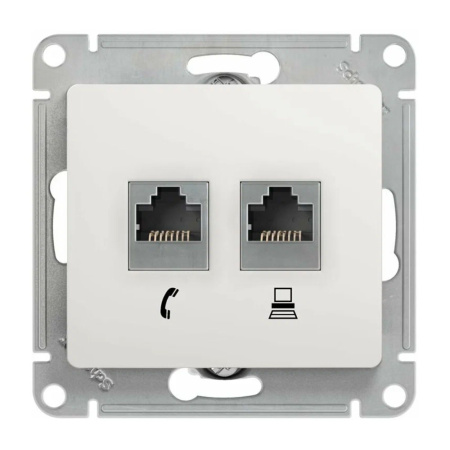 Schneider GLOSSA розетка телефон-компьютер RJ11+RJ45 категория 5e в рамку Белая