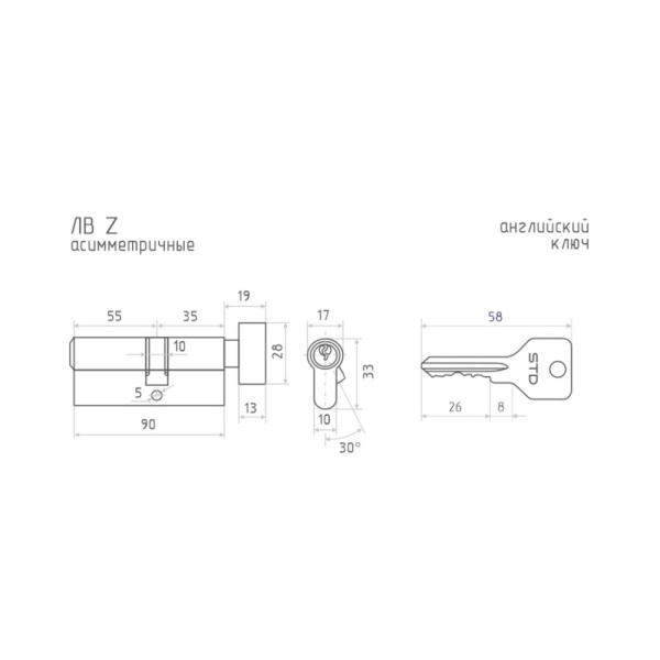 Картинка Личинка цилиндровый механизм Эко Z ЛВ-90 55-35в Золото НОРА-М