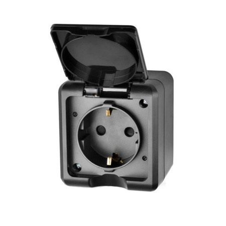 Розетка 1 местная ОП Dita 16А IP54 250В с з/к с прозрачной крышкой Карбон TOKOV ELECTRIC