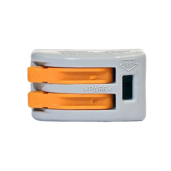 Картинка Клемма 2-х проводная Al/Cu Серая с оранжевыми рычажками 0.08-2.5 мм WAGO