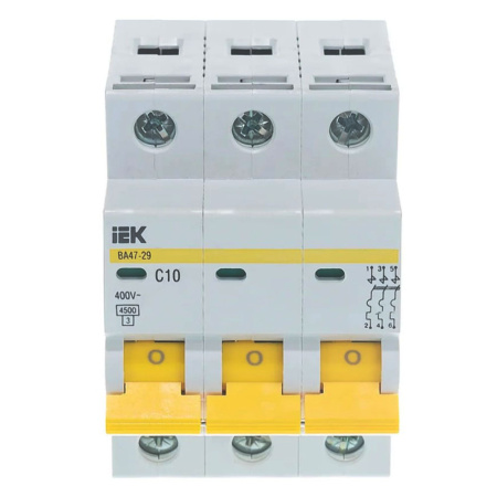 Картинка Выключатель автоматический 3п 10А С ВА47-29 4.5кА IEK