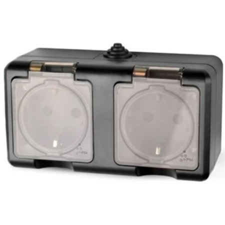 Розетка 2 местная ОП Dita 16А IP54 250В с з/к с прозрачной крышкой Карбон TOKOV ELECTRIC