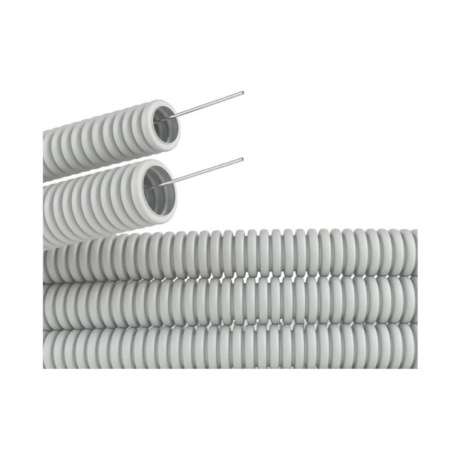 Картинка Труба ПВХ гофрированная Серая с зондом 16 мм 100 м Биохимпласт