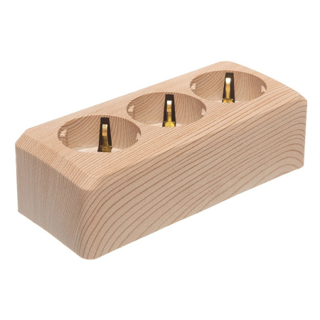 Картинка Розетка 3-ная накладная с заземлением со шторками Сосна Systeme Electric Этюд