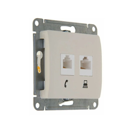 Schneider GLOSSA розетка телефон-компьютер RJ11+RJ45 категория 5e в рамку Бежевая