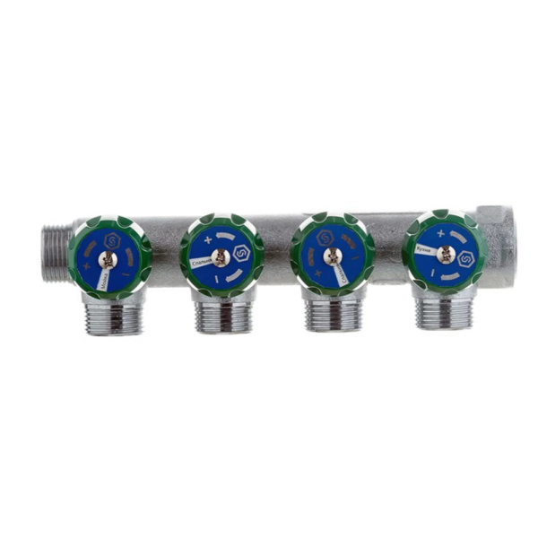 Картинка Коллектор регулирующий 3/4" 4 выхода 3/4" ЕК евроконус STOUT