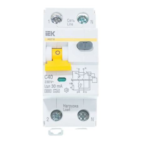 Картинка Выключатель автоматический дифференциальный АВДТ-32 1п+N 40А 30мА С IEK