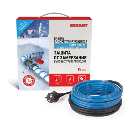 Картинка Кабель греющий саморегулирующийся SRL 15MSR-PB на трубу 8м/120Вт REXANT