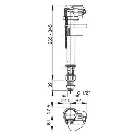 Картинка Арматура для бачка наливная 1/2" нижнее подключение Alca Plast A17-1/2"