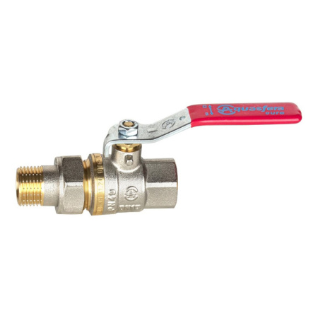 Картинка Кран шаровой никель 1006 Euro Ду32 1 1/4" ВР/американка полнопроходной рычаг красный Aquasfera