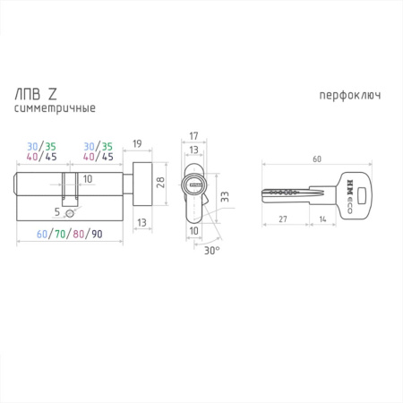 Картинка НОРА-М Личинка цилиндровый механизм ЛПВ-80 40-40 Золото
