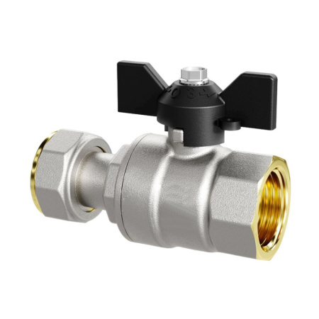 Картинка Кран шаровой 1/2" Вн с накидной гайкой никелированный ручка бабочка черная LD Pride