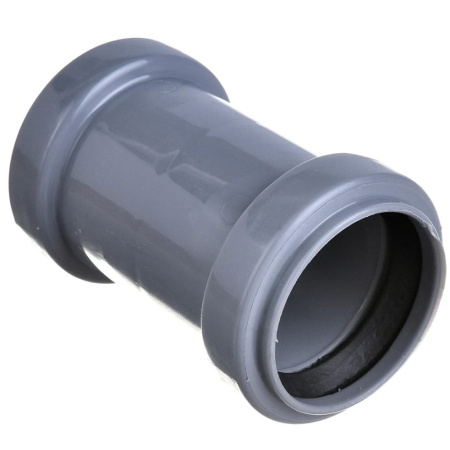 Картинка Муфта двухраструбная Ø 40 для внутренней канализации Серая Политэк