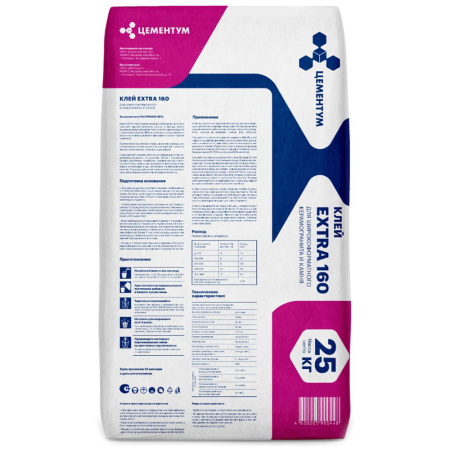 Картинка Клей для камня и керамогранита Цементум Extra 160 размер до 1600 мм
