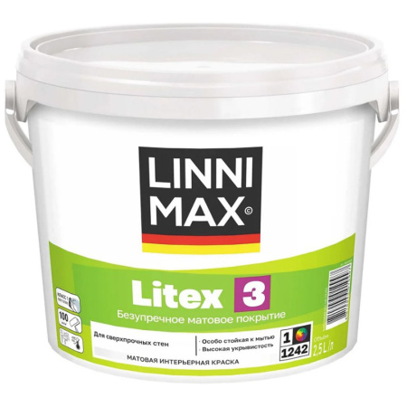 Краска водно-дисперсионная для внутренних работ 2,5 л База 1 Linnimax Litex 3