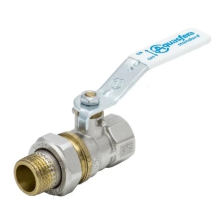 Кран шаровой никель 1106 Standard Ду20 3/4" ВР/американка полнопроходной ручка белая Aquasfera