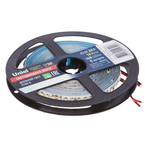 Картинка Светодиодная лента Uniel ULS-2835-168LED/m-10mm-IP20-DC24V-14W/m-5M-6500K