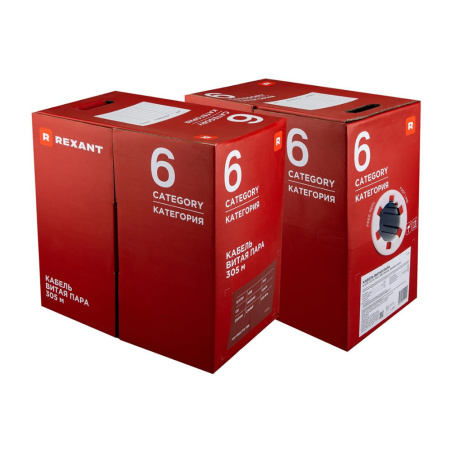 Картинка Кабель интернет витая пара U/UTP CAT 6 PVC 23AWG Cu 0,57мм Синий REXANT