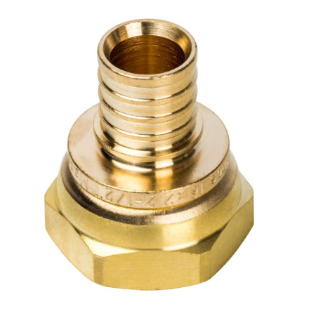 Картинка Переходник с накидной гайкой латунь 16xG 1/2 для сшитого полиэтилена аксиальный STOUT
