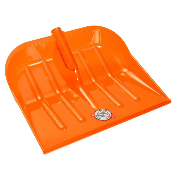 Картинка Снеговая лопата из поликарбоната с черенком и ручкой 460х400х60 Оранжевая Эталон Оригинал