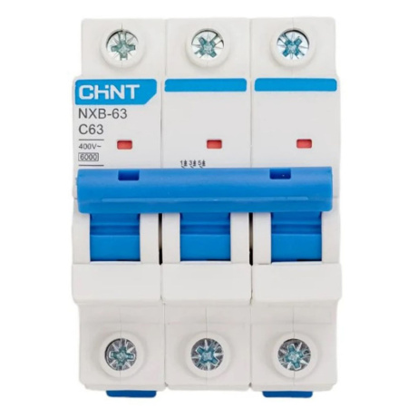 Картинка Выключатель автоматический модульный 3п C 63А 6кА NXB-63 CHINT