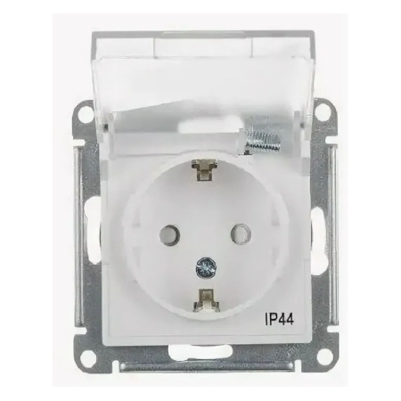 Schneider ATLASDESIGN AQUA Белая розетка с заземление со шторками с крышкой IP44 ATN440146