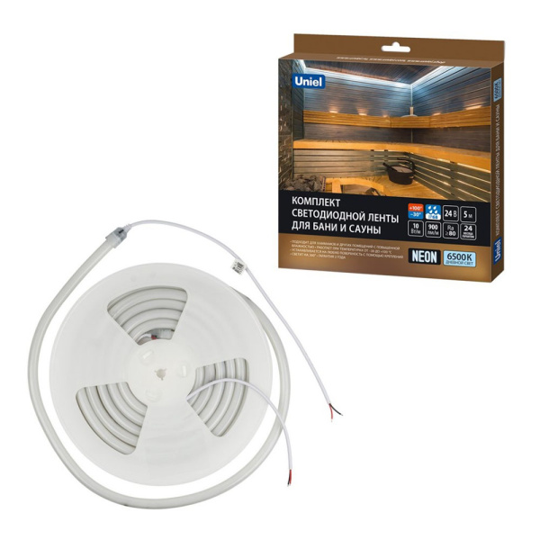 Картинка Комплект светодиодной ленты для бань и саун до +100°C 5 м 6500К ULS-N40 IP68 DC24V 10W/m Uniel