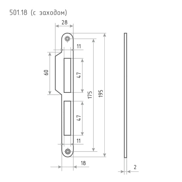Картинка Нора-М ответная планка с заходом 501.18 цвет Графит