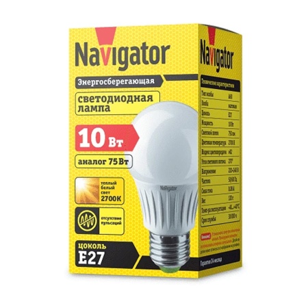 Лампа светодиодная Navigator LED 10вт E27 A60 2700К теплый свет