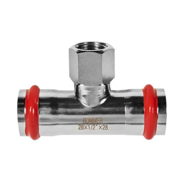Картинка Тройник-переходник ВПр-ВР Ø 28х1/2"х28 Нержавеющая сталь пресс ROMMER