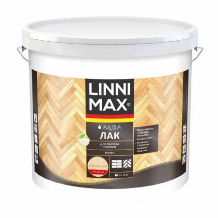 Лак акриловый для паркета и полов глянцевый 9 л Linnimax АКВА