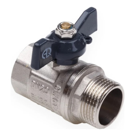 Картинка Кран шаровой ВН 1" бабочка никелированный  AQUALINK