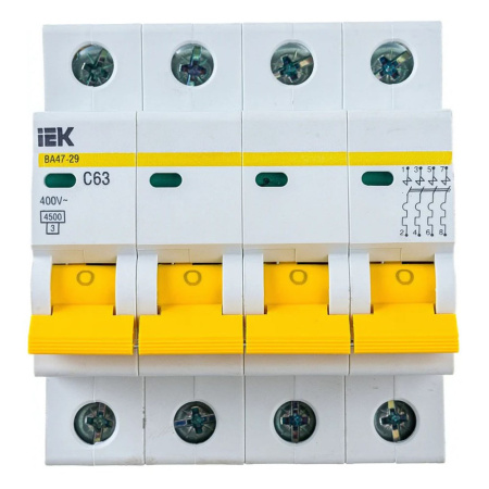 Картинка Выключатель автоматический 4п 63А С ВА47-29 4.5кА IEK